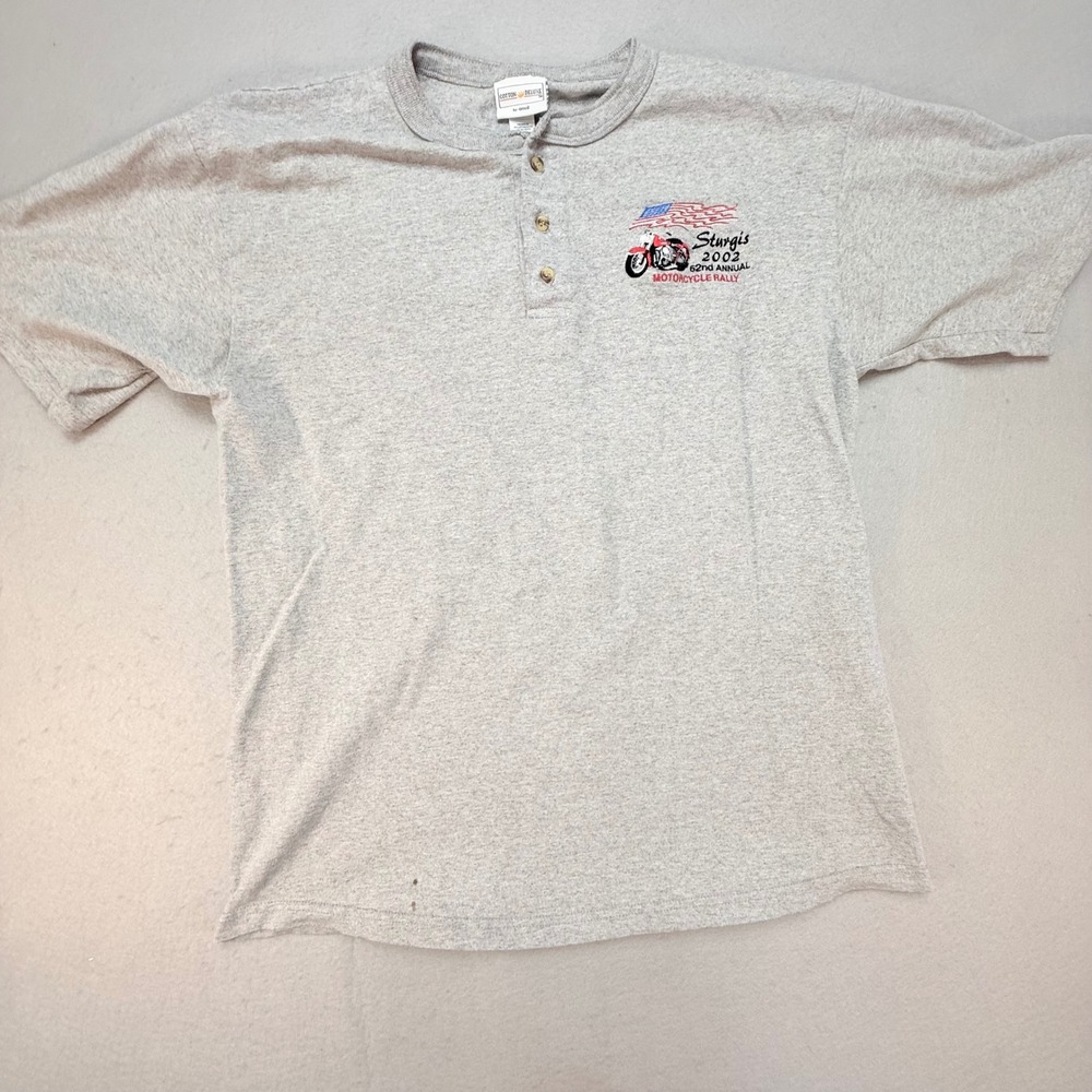 Anvil Sturgis Motorcycle Rally 2002‎ Graphic T-Shirt Henley Gray Large, Vintage